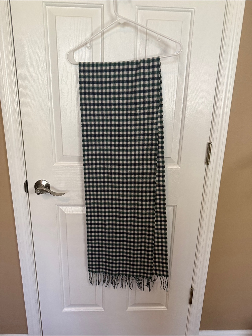Ted Baker London Green Navy Cream Check Plaid Scarf Fringe